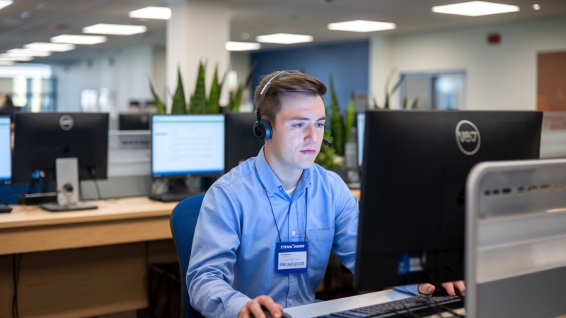 Un Customer Service Rep al computer